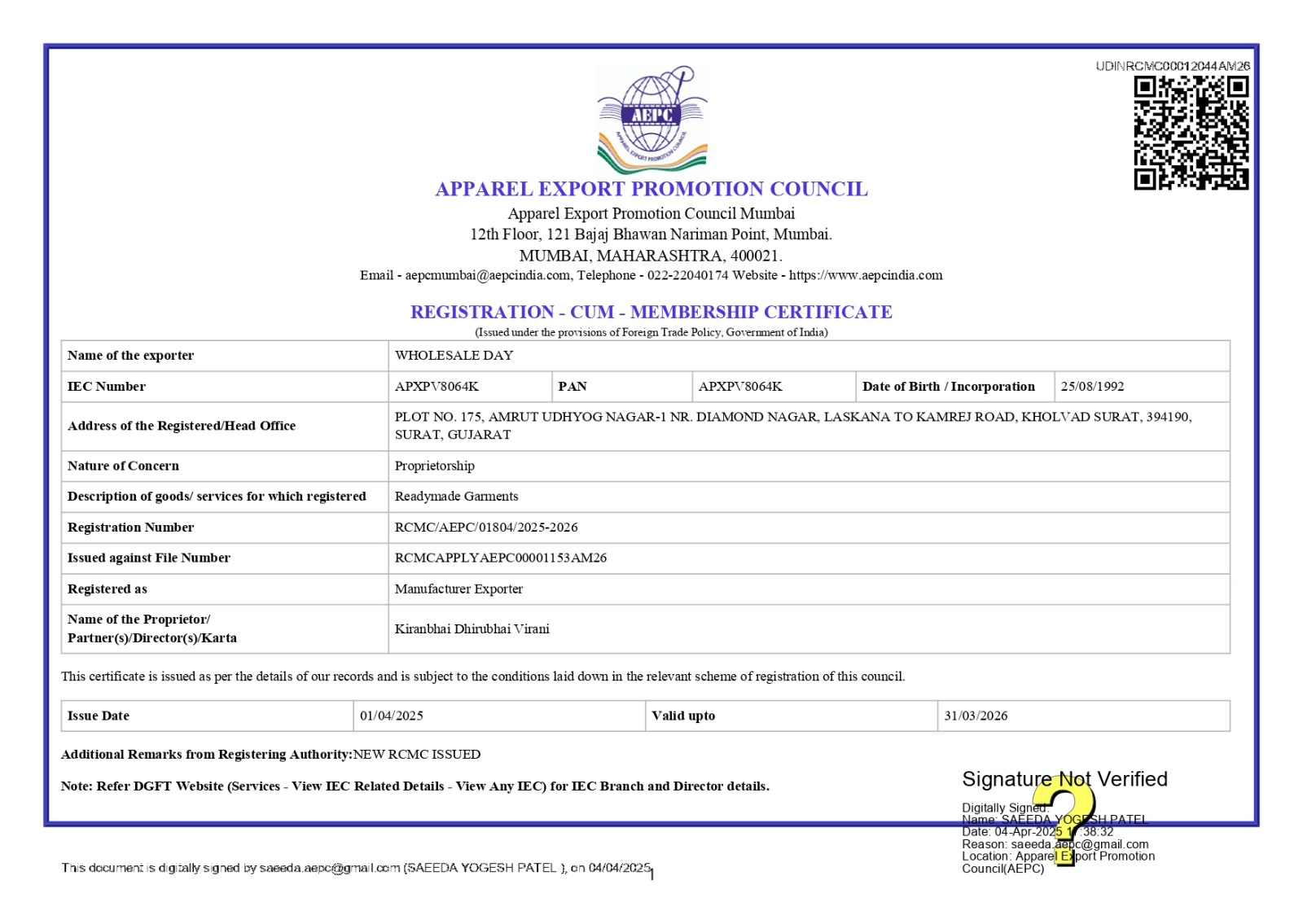 AEPC Certificate
